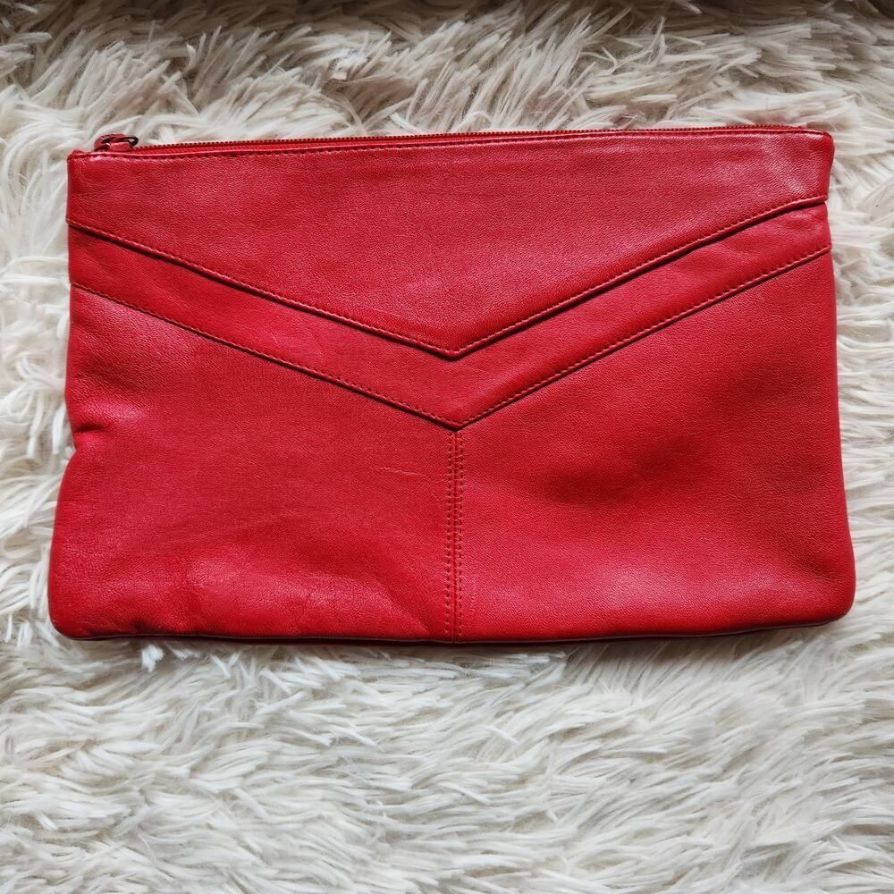 Summit Hill Leather Clutch Purse Solid Red Zip Top Holiday Handbag Vintage